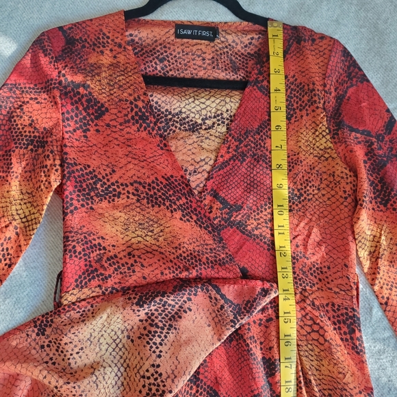 Snake Skin Print Long Sleeve V-Neck Semi Wrap Skirt Long Dress - Picture 9 of 17